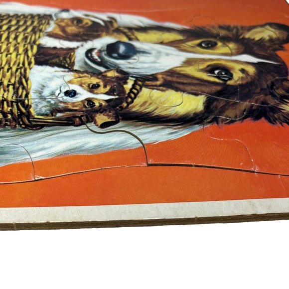 Vintage 1973 Whitman Cardboard Frame-Tray Puzzle Lassie with Basket of Puppies - Picture 4 of 6